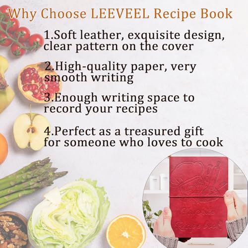 Image of leeveel Blank Recipe Book to Write in Your Own Recipes, 5.6 X 8.2 Recipe Ring Binder with PU Leather Cover, Recipe Journal with 160 Recipes (red)