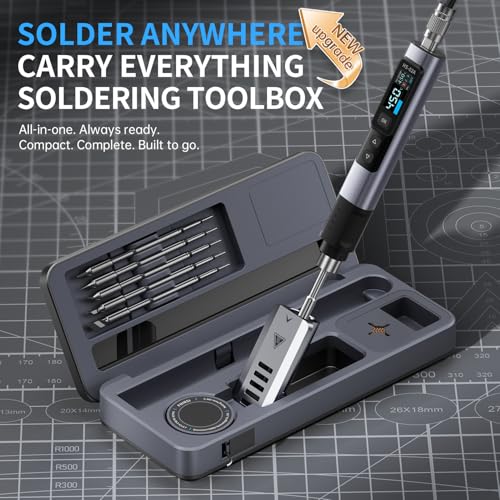 Image of FNIRSI HS-02A 100W Portable Corded Soldering Iron Kit with Storage Case, 3S Fast Heating, 212-842℉, Pre-set 3 Groups Temperature, 6 F245 Soldering Tips, Smart Soldering Iron Pen for Electronics Repair