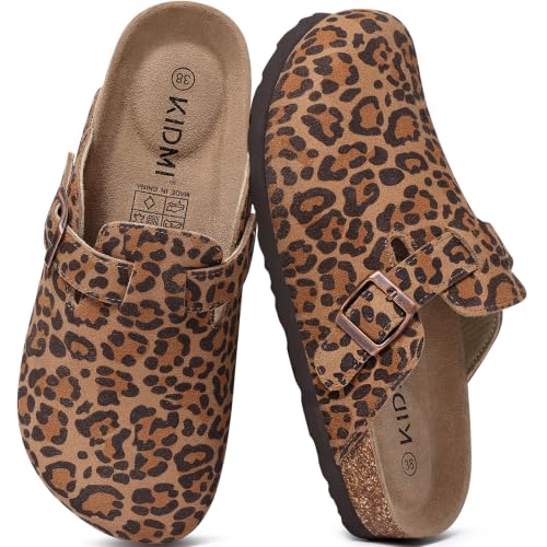 Image of KIDMI Genuine Suede Clogs for Women Men Cork Footbed Mules Potato Shoes | Arch Support, Comfortable, Leather Slip On, Fall, Casual, Indoor Outdoor, Non-slip Rubber Sole, Adjustable Metal Buckle