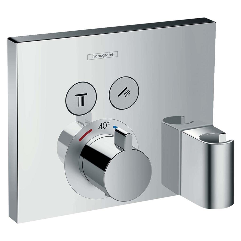 hansgrohe ShowerSelect - thermostat conceiled, bathroom tap with safety stop at 40 °C, thermostat square, mixer tap for 2 functions, chrome, 15765000