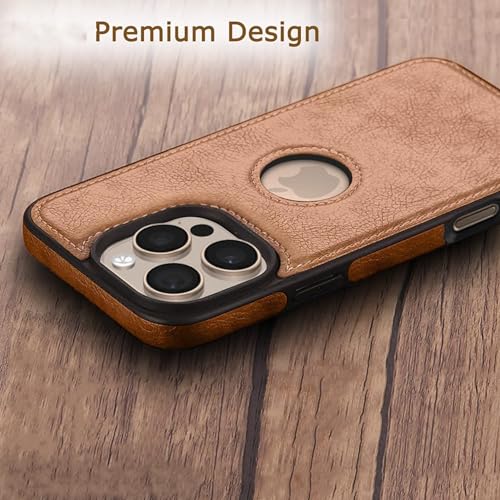 Image of Leather Case for Apple iPhone 16 Pro Max Premium Protective Stylish Slim Cover with Shockproof Raised Edges Brown