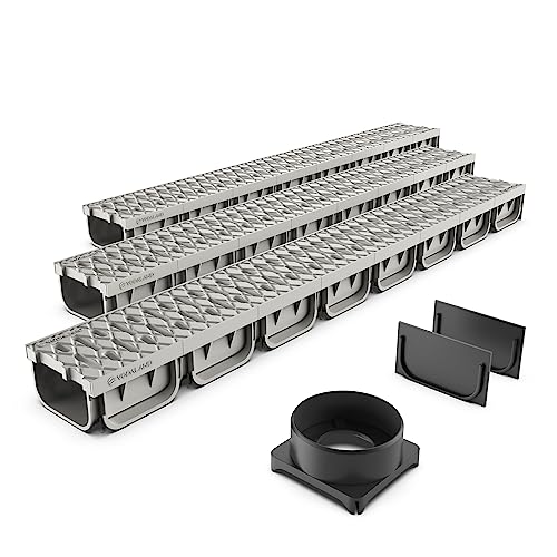 Kit Canal de Drenaje para Ducha y Piscina VODALAND Easy 2-3 Metros, Color Gris - Canaleta de Desagüe con Rejilla para Jardín, Aguas Pluviales y Terraza - Canaletas VODALAND