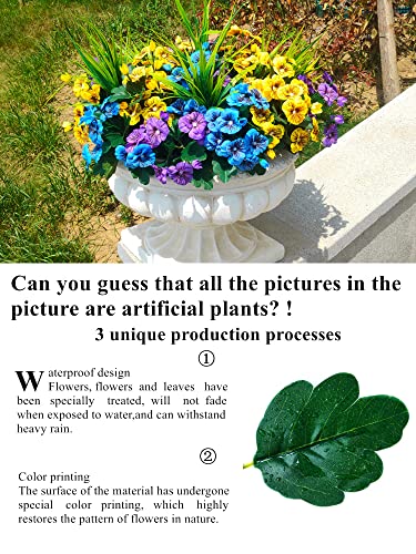 Qianyun 8 Bundles Artificial Flowers Outdoor Uv Resistant Artificial Pansies Faux Plastic Flower In Bulk Fake Outdoor Plants (12, Yellow/Blue/Purple) #TOP1