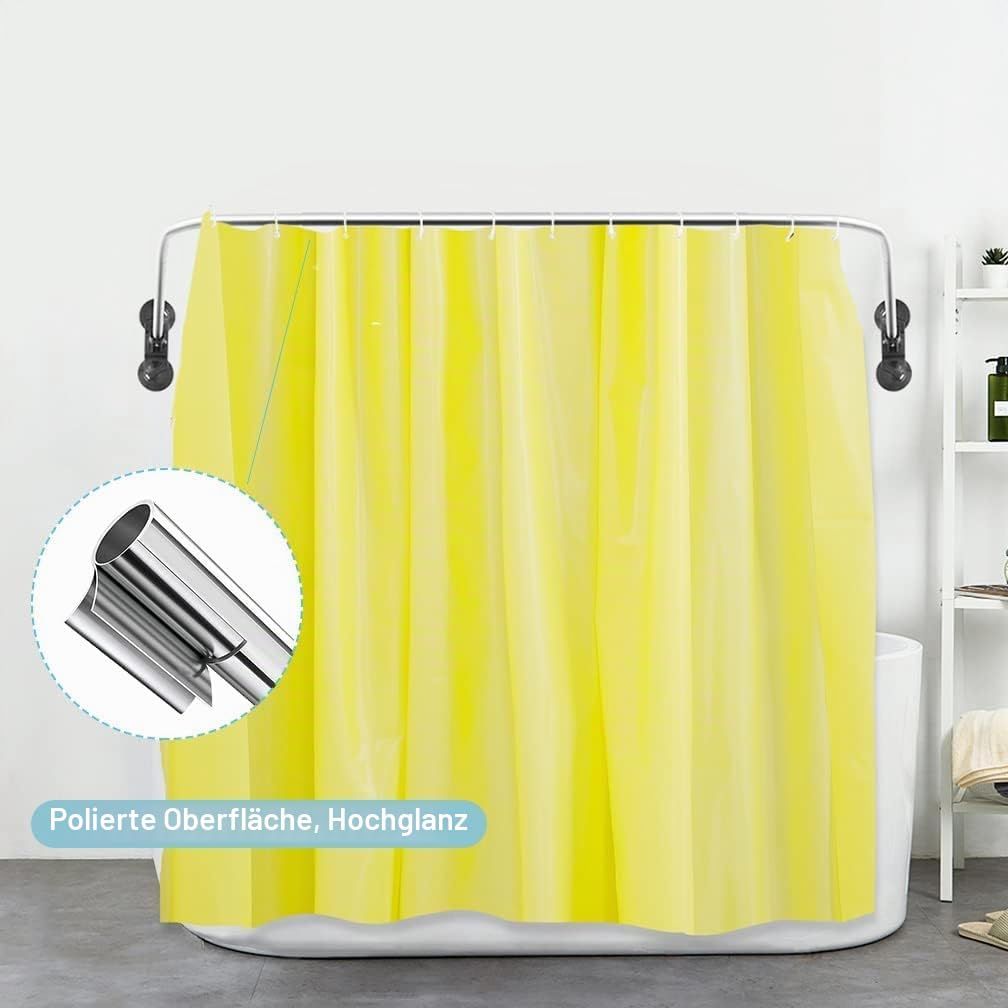 Hershii Duschvorhangstangen U-förmige Vorhangschiene Dusche Badewannenstange Eckgardinenstange Ohne Bohren Gebogene Duschstange Saugnapf montiert,Rostfreier Stahl, Schwarz, 98x102x98cm