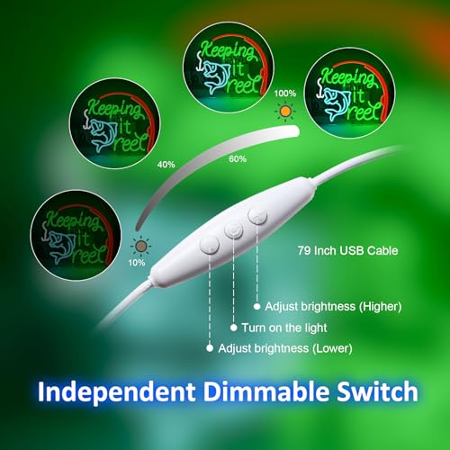 Image of Keeping It Reel Neon Sign Fishing Themed LED Wall Decor for Man Caves, Tackle Shops & Lake Houses, USB-Powered Adjustable Brightness, Angler-Themed Decoration