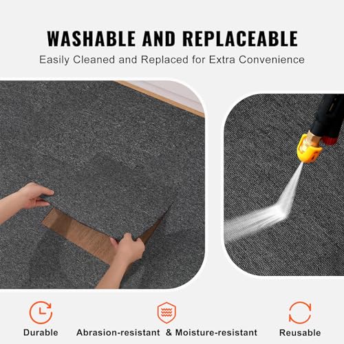 Image of VEVOR Carpet Tiles Reusable, 20 inchx 20 inch Carpet Squares with Padding Attached, Soft Padded Carpet Tiles, Easy Install DIY for Bedroom Living Room Indoor Outdoor (20 Tiles, Dark Gray), (55.5 sqft /Box)