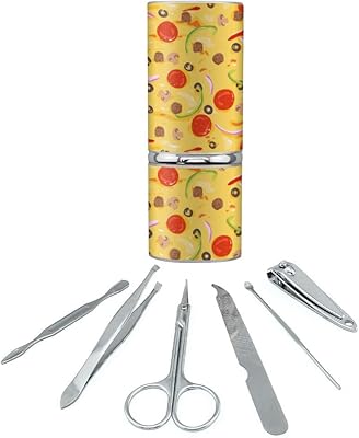 Combination Pizza Pattern With Pepperoni Olives and Onions Stainless Steel Manicure Pedicure Grooming Beauty Care Travel Kit