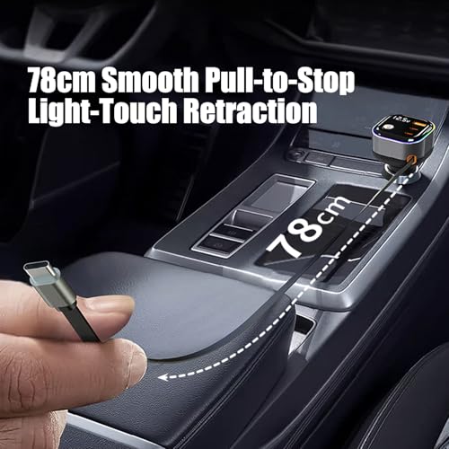 Chargeur voiture rapide PD65W câble rétractable 78 cm et indicateur LED - 3