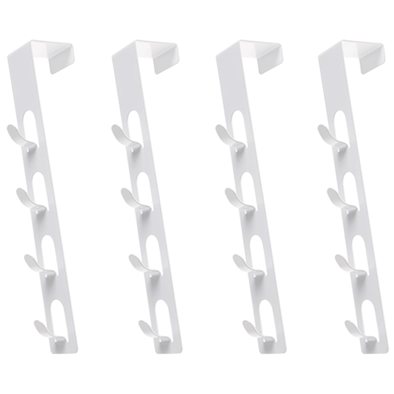 LongChou 4 Packs Metal Over The Door Hooks, Multifunctional Vertical 4-Layer Hanger: Suitable for Keys, Towels, Hats, Bags or Coats Sturdy Clothes Hangers, White
