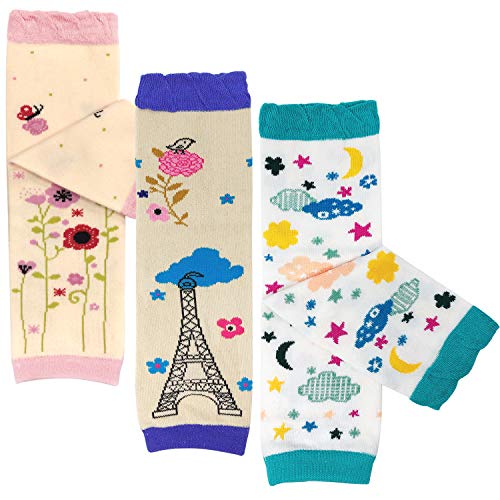 allydrew Playful Patterns Baby & Toddler Leg Warmers (Set of 3), Flora, Tower, Clouds