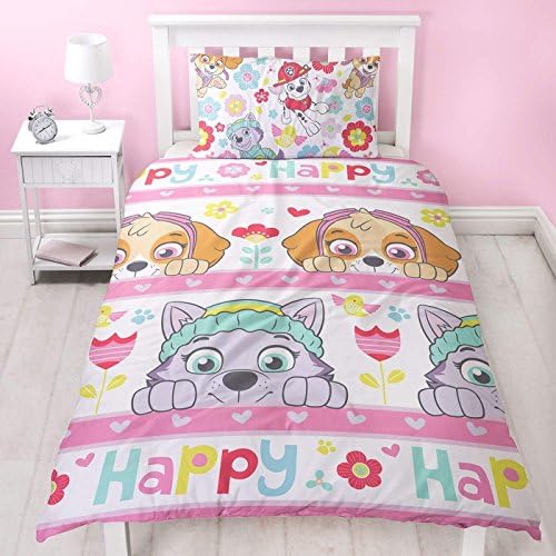 Paw Patrol Bright Girls Single Duvet Cover Reversible Two Sided Design Kids Bedding Set