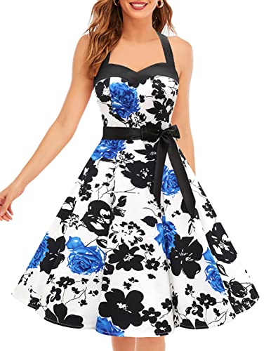 Image of DRESSTELLS Women's Vintage 1950s Cocktail Dress, Retro Tea Party Halter Swing Dresses
