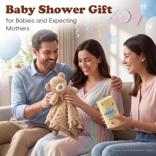 Image of Baby Lovey Security Blanket, Soft Teddy Bear Stuffed Animal Snuggle Toy, Baby Registry Search Receiving Blankets for Newborn Infant Essentials Gifts for Boys Girls, Brown 16 Inch