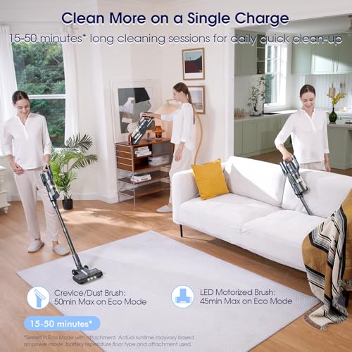 Cordless Vacuum Cleaner, 35kPa Powerful Suction Max 50min Runtime, Stick and Handheld Vacuum, Lightweight Vacuum Cleaners for Home, Carpets, Hard Floor, Pet Hair, Cars