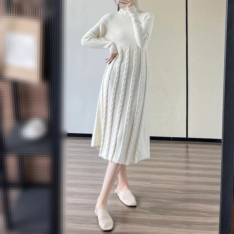 Maglione da donna a collo alto maglione vestito da lavoro a maglia A-Line tinta unita manica lunga casual maglioni caldi