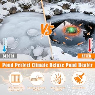 SprintGy Floating & Submersible Pond Heater, 1000W Pond Heaters for Outdoor Ponds with Fish, Thermostat Control Pond Deicer with Indicator Lights, Koi Pond Stock Tank Water Trough Heater for Winter