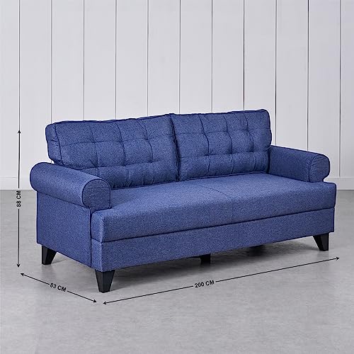 Image of Home Centre | Helios California Fabric 3+2 Seater Sofa Set | Sofa for Living Room | Solid Wood | Blue | 1 Year Warranty