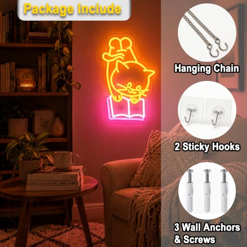 Image of Cat Read BookNeon Sign for Wall Decor Light Up Sign Led Signs for Room Party Home Wall Decor USB Powered