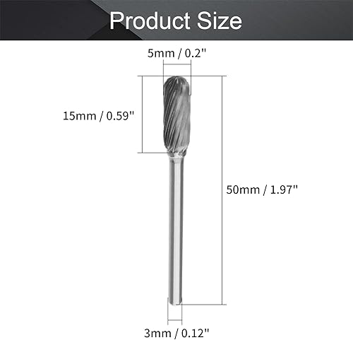 Vista 2 de Utoolmart Limas rotativas de carburo de tungsteno de 0.118 in, vástago de 0.118 in, herramienta de rebabas rotativas de forma cilíndrica dentada