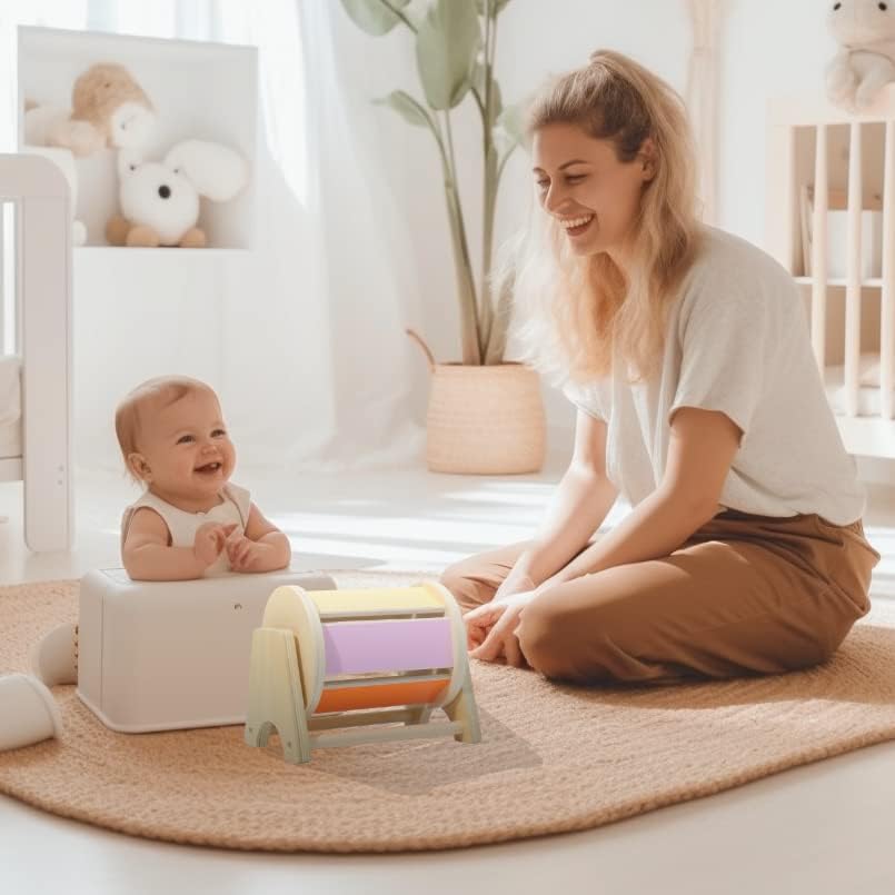 Miniatura 2 de Montessori Mama Tambor giratorio de arco iris Juguetes Montessori para bebés de 6 meses de madera construidos en madera Juguetes Montessori para