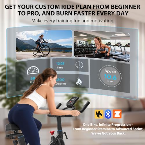 Image of Exercise Bike, Wenoker Magnetic Stationary Bike for Home App Sync Indoor Bike with Adjustable Seat and Handlebar, Transport Wheels and Fitness Courses for Weight Loss