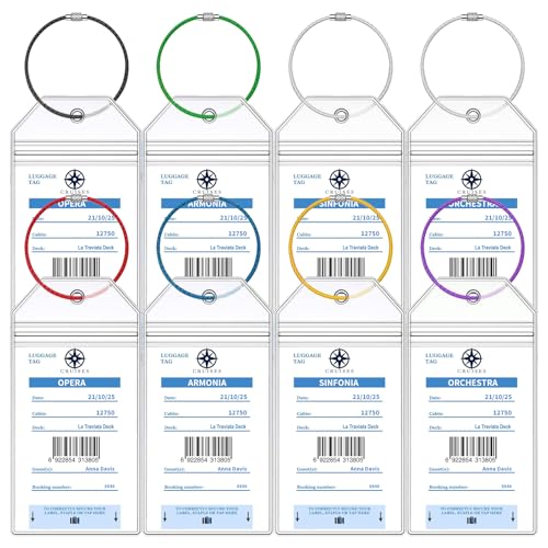 MSC Cruise Luggage Tag Holders, Waterpoof MSC Cruise Luggage Tag Holder Fits for MSC & Carnival Cruise Line Ship Tags, Cruise Essentials Must Haves 2025-2026 (8 Pcs with 7 Colors)