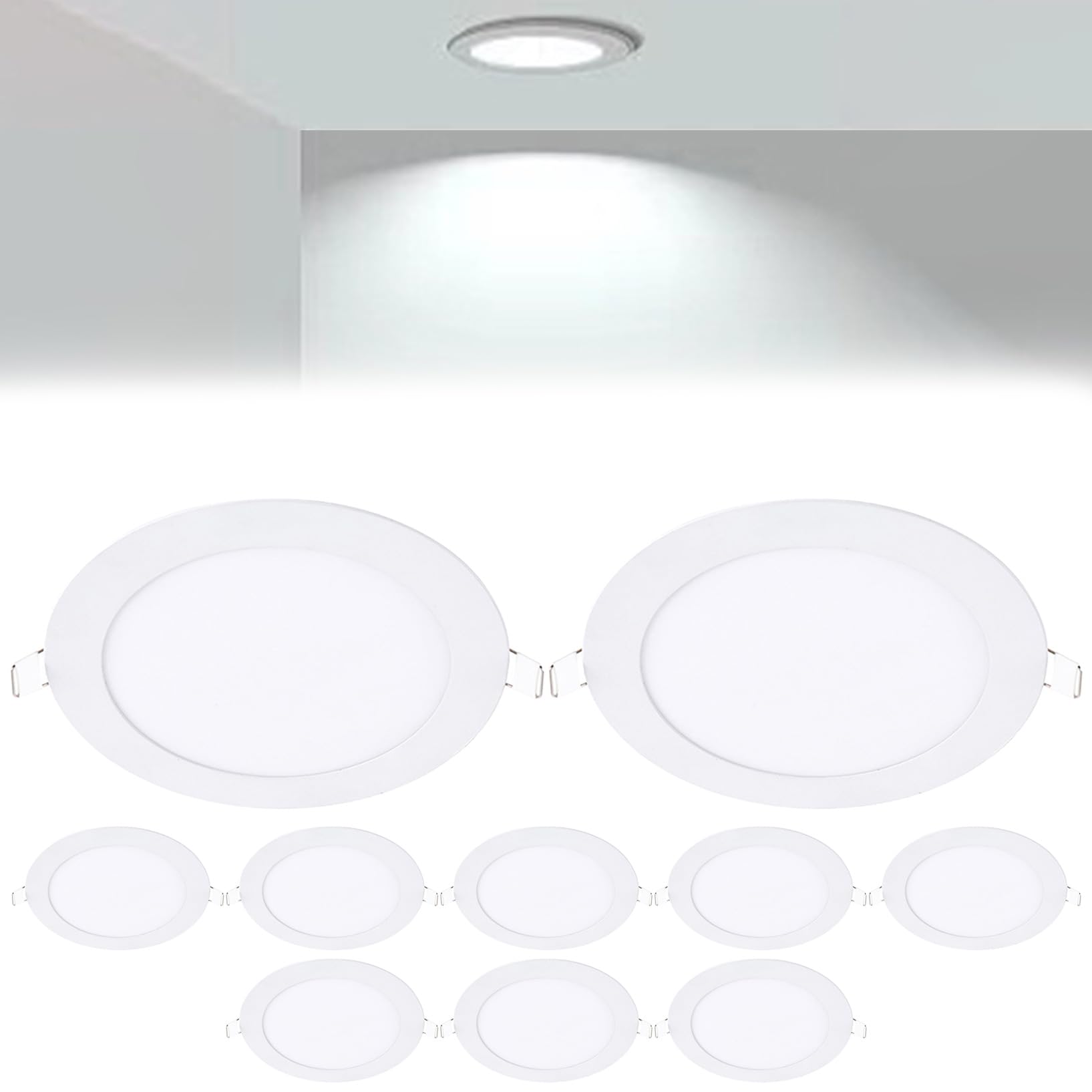 VOGHMOLD 12W Ultra Slim LED Downlight 7 inch, 6000K Recessed Ceiling Light, Cut Φ155-160mm, AC85-265V Flush Mount Spotlights Aluminum Round Panel Lights for Office Hallway, 10 Pack