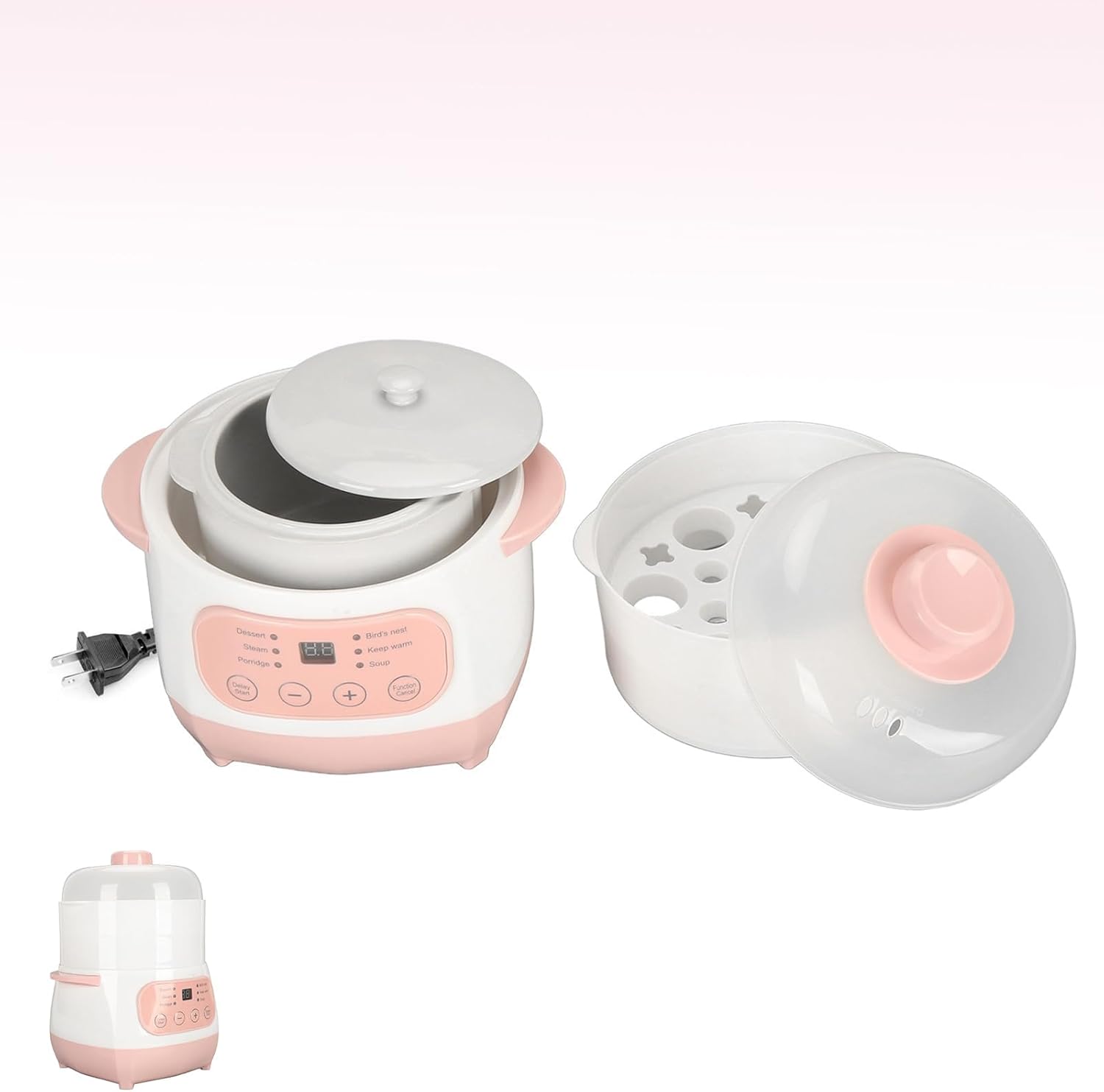 lvifloae Electric Stew Pot Appointment Timing Smart Prevent Dry Burning Cooker Ceramic Soup Pot for Home Kitchen Pink 1L Electric Stew Pot