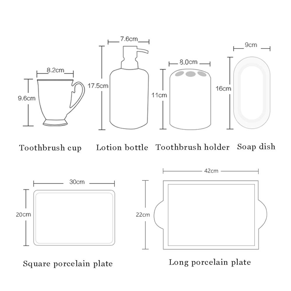 Set De Accesorios De Baño Dispensador De Jabón De Cerámica Moderno De 6 Piezas Vaso Soporte para Cepillo De Dientes Jabonera Y Bandeja,P