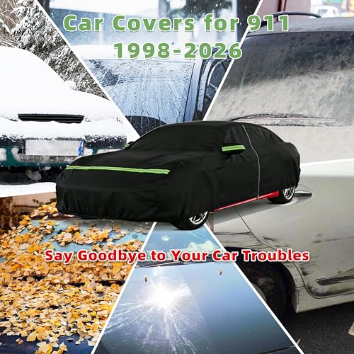 Image of Car Cover for Porsche 911 1998-2026, Custom Fit Waterproof All Weather Full Car Cover, Windproof Outdoor Cover with Driver-Side Zipper Door
