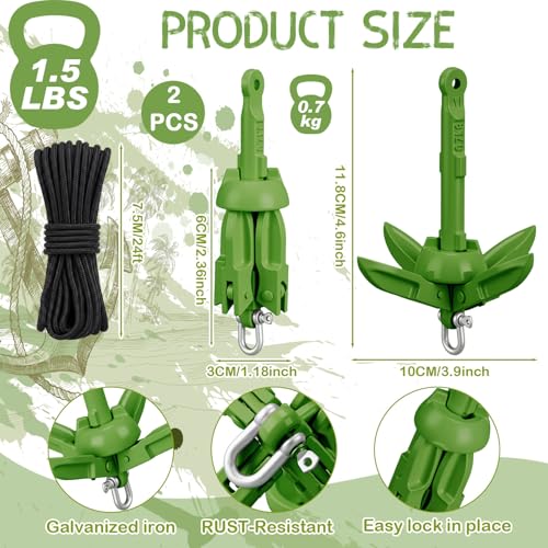 Image of Lounsweer 2 Pack 1.5 /3.5 lb Marine Kayak Anchor Kit Folding Grapnel Anchor Kit Boat Kayak Fishing Accessories for Small Boats Kayaks Canoe Paddle Boards