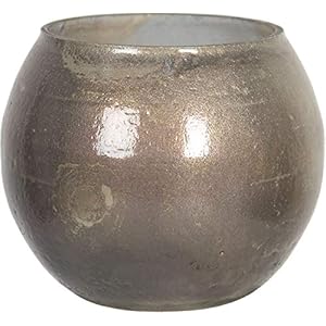 Clayre & Eef Glazen Theelichthouder Ø 8 * 7 cm Bruin Glas Rond Waxinelichthouder Windlichthouder