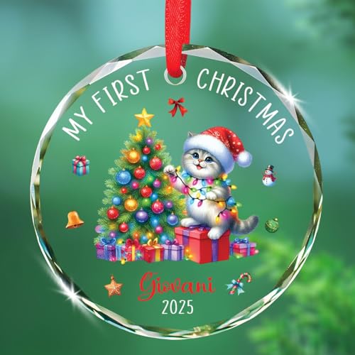 2025 British Shorthair First Christmas Keepsake Decoration, Personalized Name British Shorthair Glass Ornaments, Pet Cat Lover Xmas Tree Ornament Gifts, Customized Cat Glass Christmas Ornament 2025