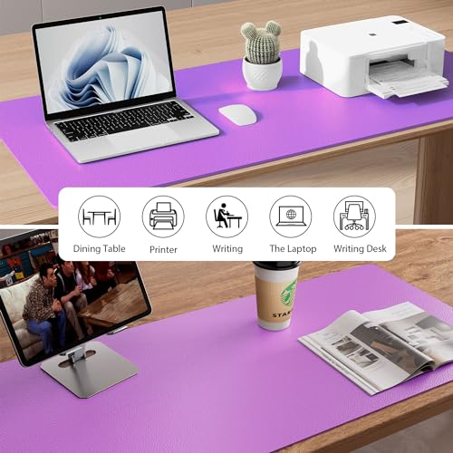 Image of Leather Desk Pad Protector, Mouse Pad, Office Mat, Non-Slip PU Leather Blotter, Laptop Pad, Waterproof Writing Pad for Office and Home (31.5 inch x 15.7 inch, Iris Violet)