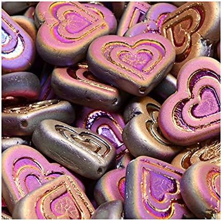 30 pcs Table Cut Czech Glass Beads Heart in Heart 14 x 16 mm, Pink Violet