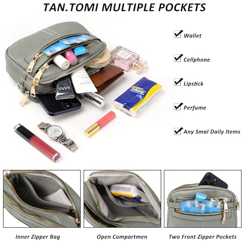 Image of TANTOMI Crossbody Bags for Women, 6-Pockets Cross Body Purse, Vegan Leather Handbags Shoulder Bag for Travel, Gifts for Women