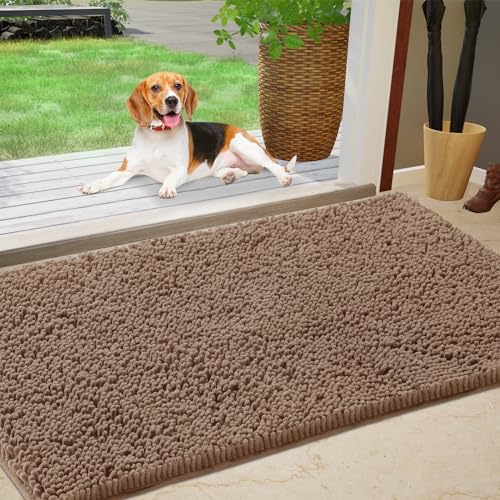 IM HOME Chenille Absorbent Outdoor Doormat 71" x 25", Washable Muddy Door Mats for Dog Non Slip Indoor Doormat Dog Mat for Muddy Paw Front Inside Doormats for Entryway Camel