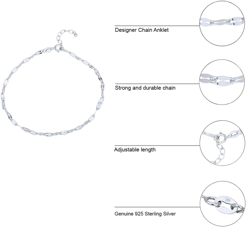 Vanbelle Sterling Silver Jewelry - Rhodium Plated with 925 Stamp - Designer Chain Anklet for Women - 9 Inch long + 1 Inch Extender - Image 5