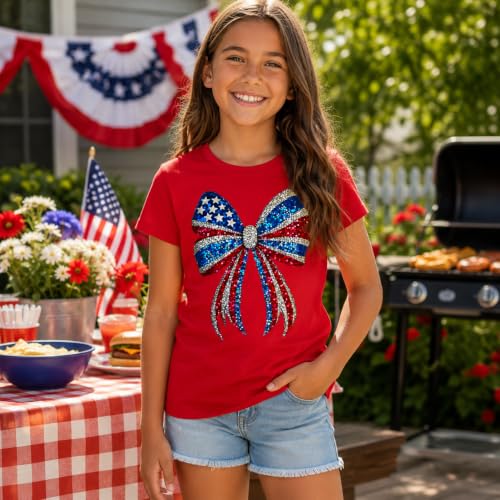 Image of 4th of July Shirts for Girls Patriotic American Flag Kids Clothing