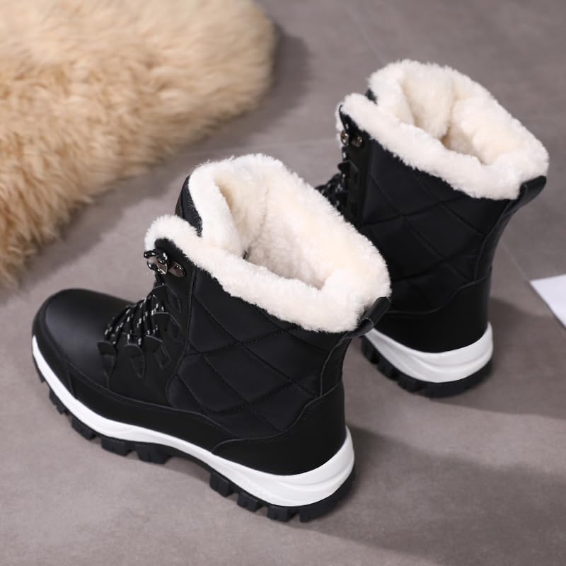Womens Snow Boots Warm Fur Lined Ankle Booties Hiking Climbing Shoes Lace Up Anti-Slip Waterproof Working Outdoor Backpacking Boots