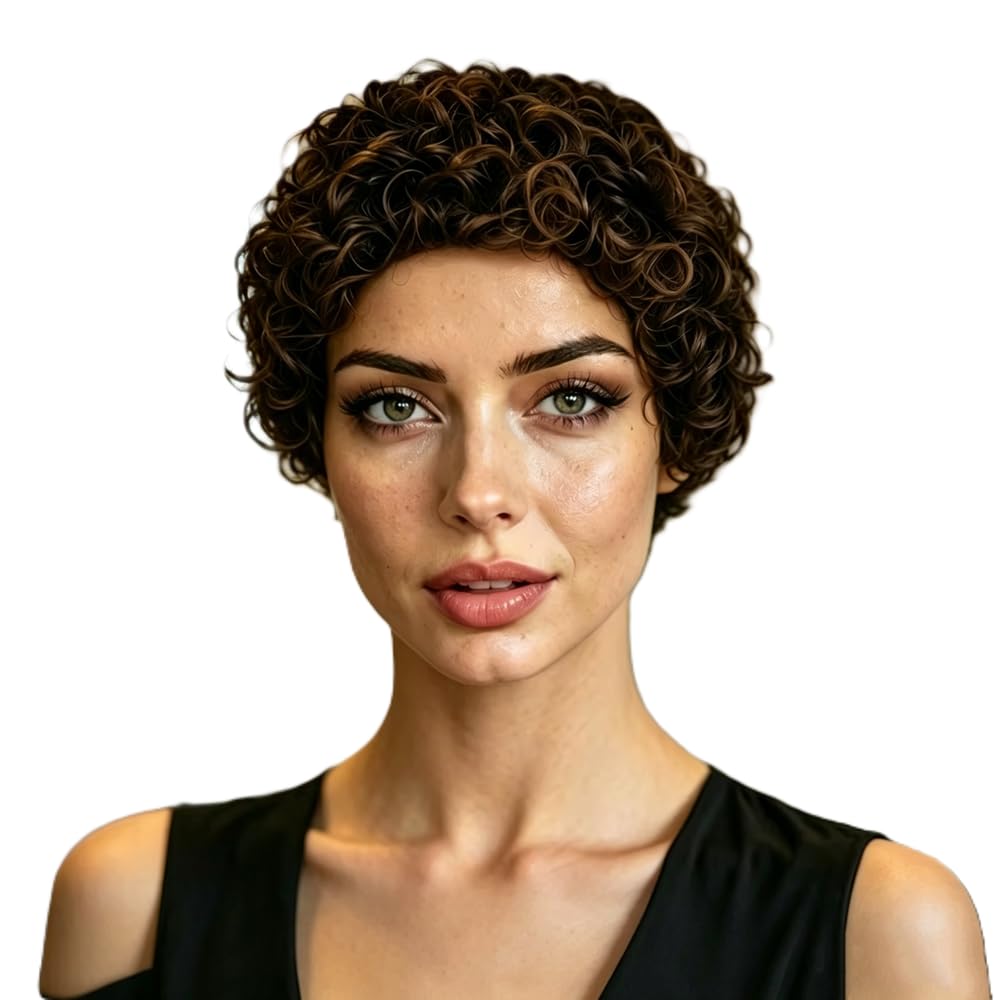 Haarpflege 4 Zoll Dunkelbraune Kurze Lockige Echthaarperücke Für Frauen Voll Maschinell Hergestellte Perücken