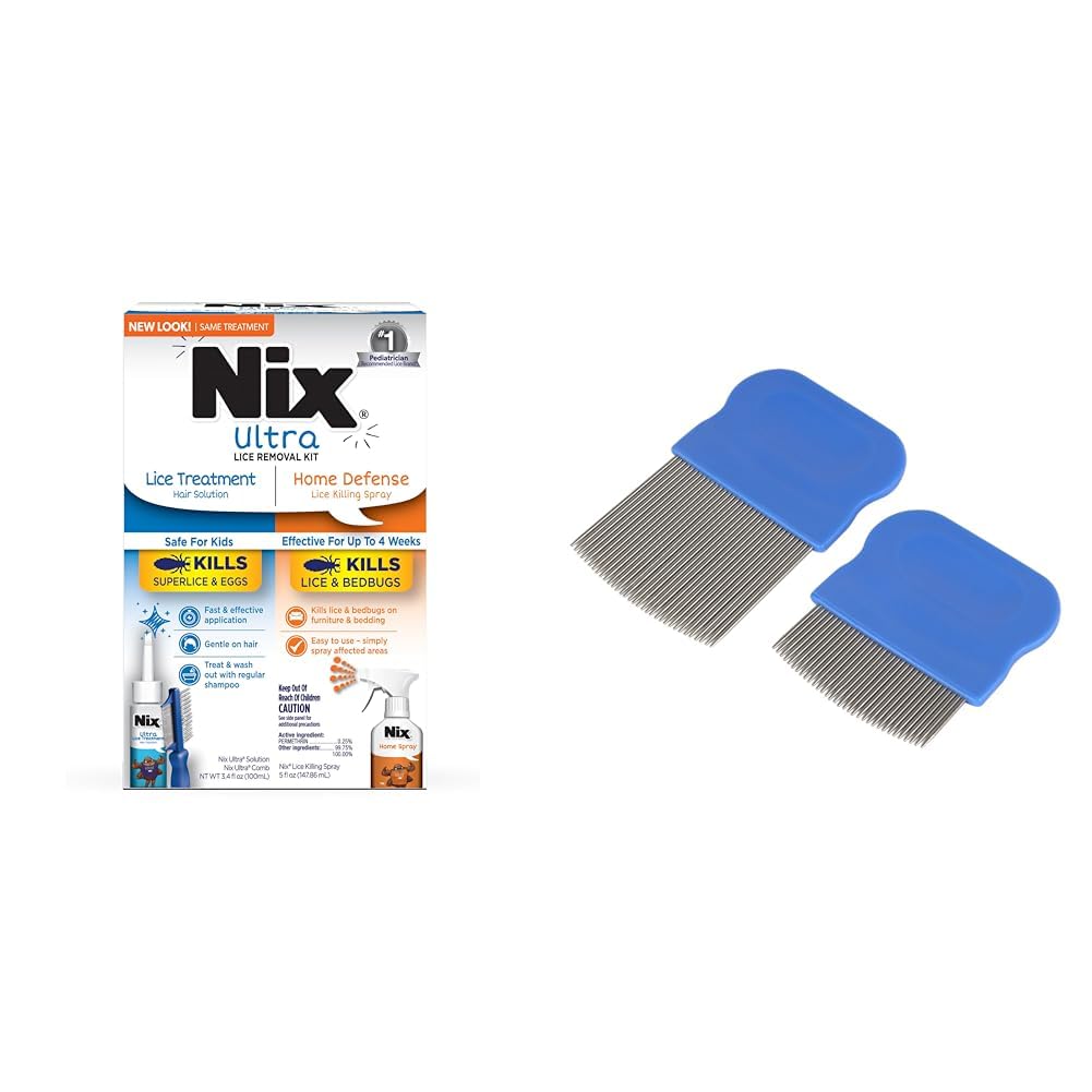 NixLice Removal Kit with Hair Solution, Comb, and Spray + Ezy Dose Lice and Eggs Comb for Baby Toddler Adult Pack of 2