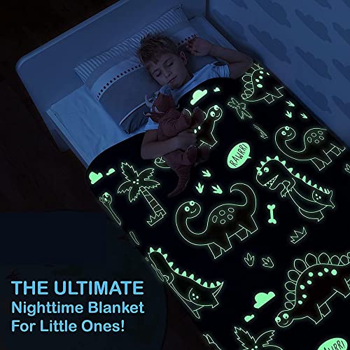 Image of Glow in The Dark Blanket Gifts for Toddler Kids Teen Girls| 200cm x 150cm |Bedroom Decor, Lightweight Throw Blankets|Soft Cozy Fluffy Luminous Throw Blanket - Blue Dino - 2