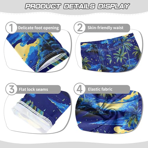 Boccsty Dark Blue Yellow Palm Trees Stars Girls Leggings Kids Yoga Pants Dance Active Tights 4T3