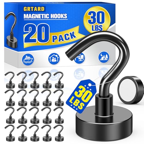 Grtard 20Pack Black Magnetic Hooks, 30LBS Strong Magnet Hooks, 2026 Cruise Cabin Ship Essentials Heavy Duty Magnetic Hooks for Hanging, Magnets with Hooks for Home, Kitchen, Workplace, Office by Grtard - Used condition - CA$11.67