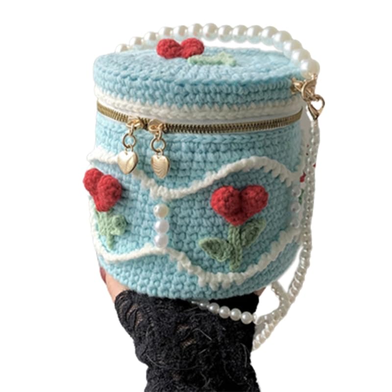 Szydełkowa torba typu Bucket z dzianiny Crossbody torba typu Bucket szydełkowa torba na ramię torba plażowa torebka typu Tote torebka dla dziewczyny randki podróż(Tulip)