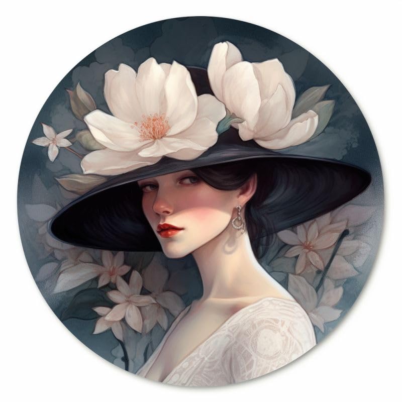 Elegant Woman Hat & Magnolia Flowers 11ct Counted Cross Stitch Stamped Pre Printed Cross Stitch Embroidery Kits for Adults Starter DIY Embroidery Needlework Kit with Patterns 50×50cm(w-d133)