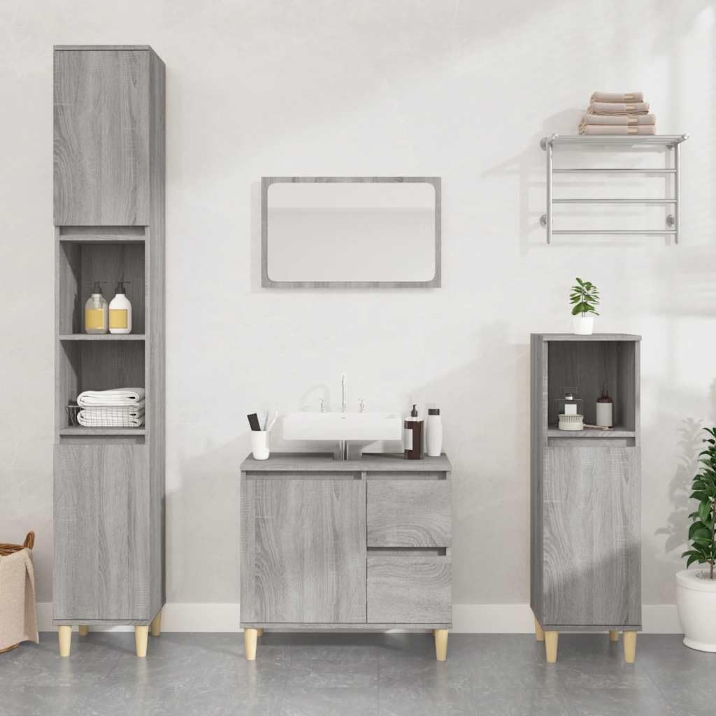 Mueble de baño Sonoma gris, 65 x 33 x 60 cm, material de madera con 2 cajones y 1 estante, armario de almacenamiento para baño