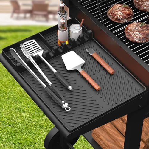 Silikon Grillmatte Grill Zubehör Grillmatte, Silikon Ablagematte für Grillzubehör für Gasgrill, Rutschfeste BBQ Unterlage für Gewürze, Geeignet für Gasgrill-Seitenbrenner, Backblechschutz Faltbar