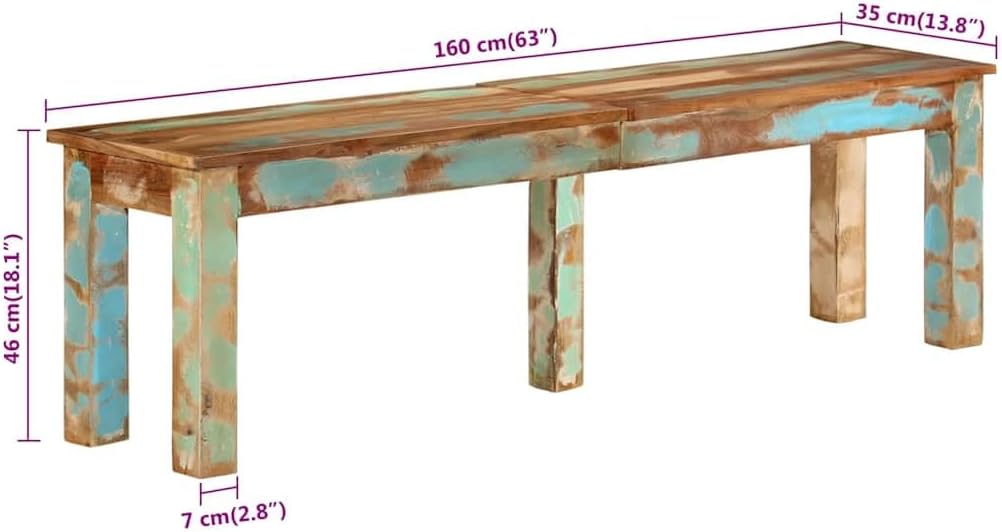 vidaXL Bench 160x35x46 cm Solid Reclaimed Wood